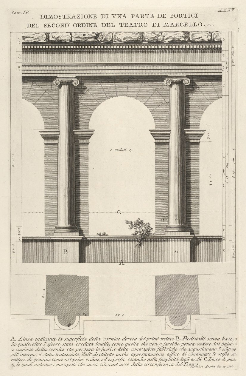 Elevazione e pianta del portico di secondo ordine al Teatro di Marcello da Giovanni Battista Piranesi