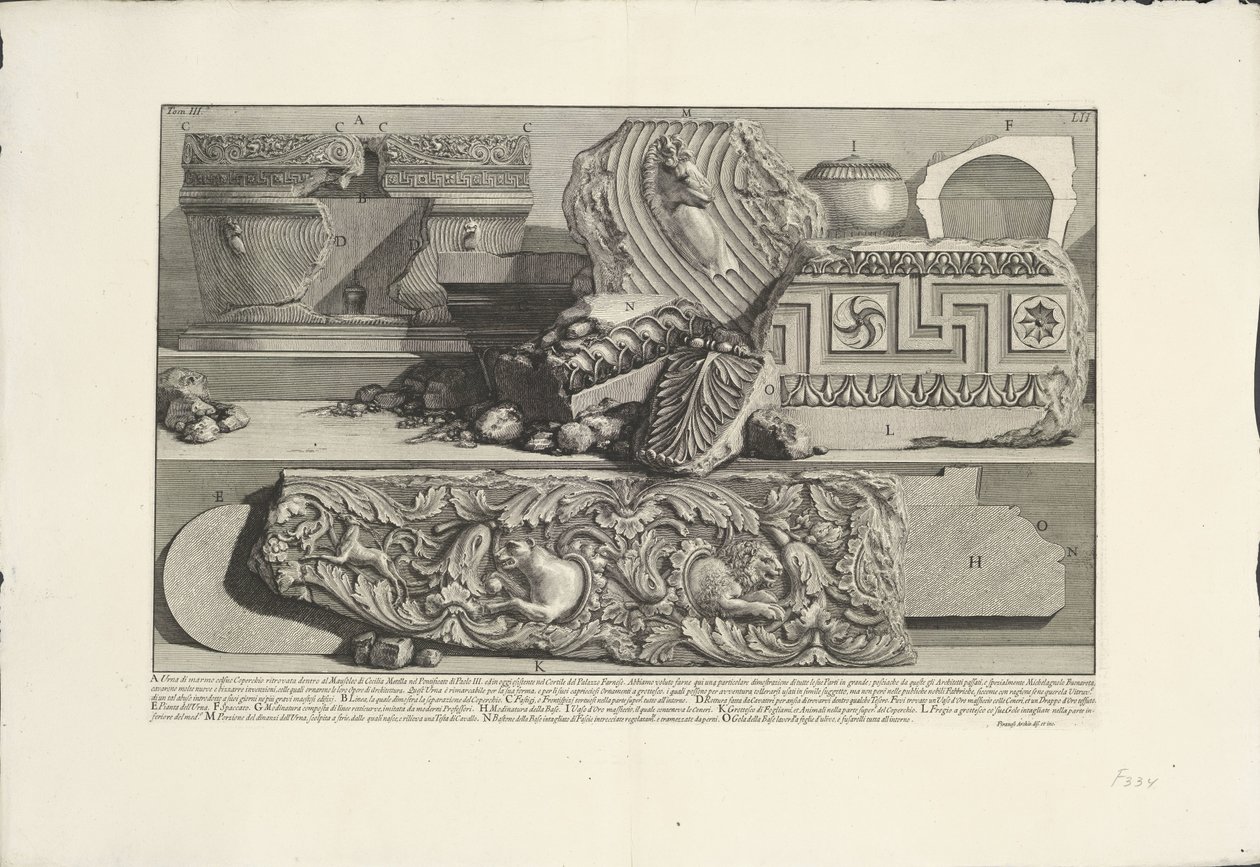 Frammenti dalla Tomba di Cecilia Metella a Roma da Giovanni Battista Piranesi