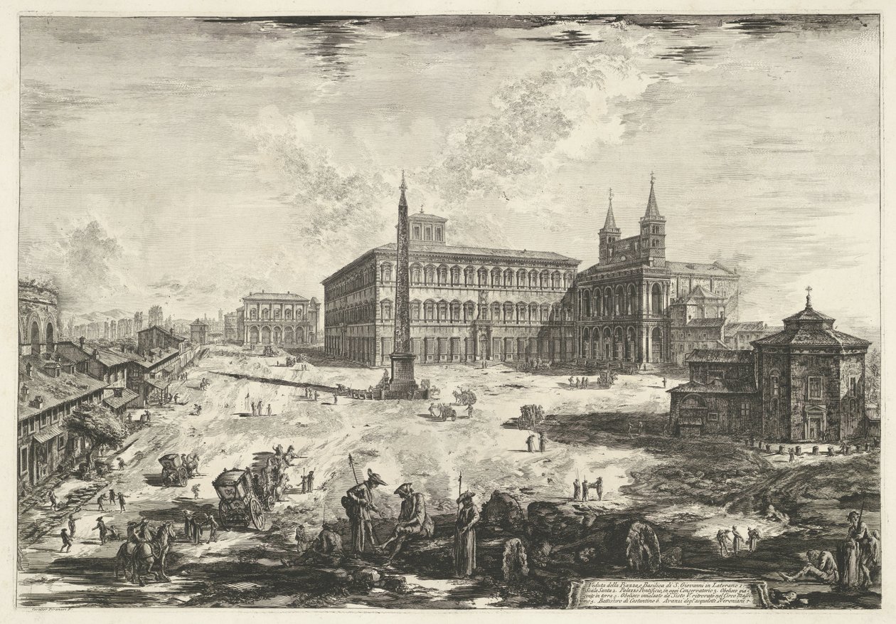 Veduta del Laterano a Roma con la Basilica di San Giovanni in Laterano (Veduta della Piazza e Basilica di S. Giovanni in Laterano, Vedute di Roma disegnate ed incise da Giambattista Piranesi architetto Veneziano) da Giovanni Battista Piranesi