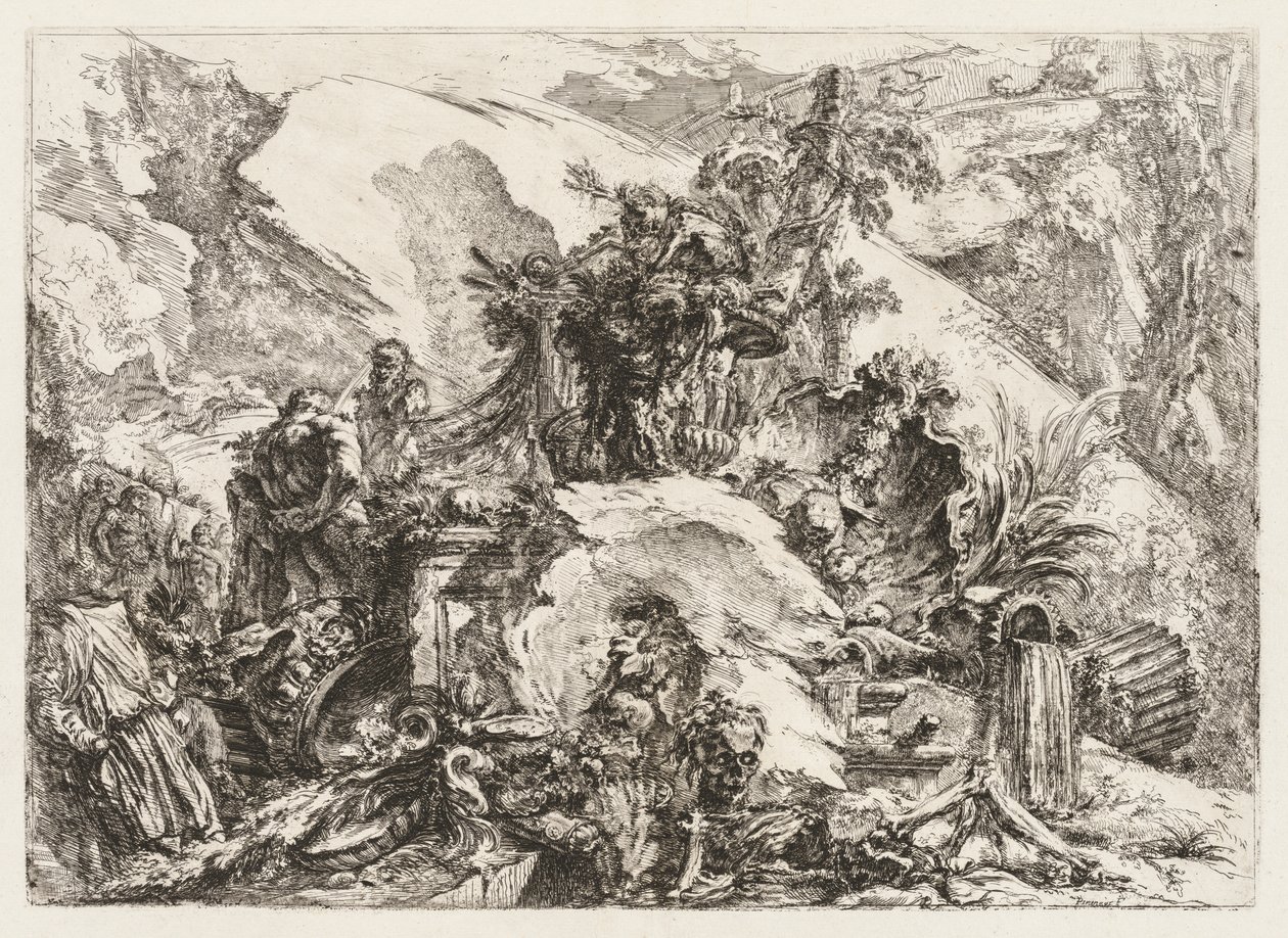 Groteschi: Rovine con testa di morte e scheletro da Giovanni Battista Piranesi