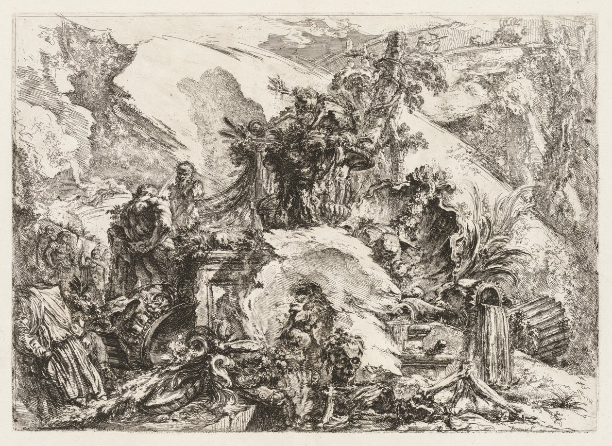 Groteschi: Rovine con testa di morte e scheletro da Giovanni Battista Piranesi