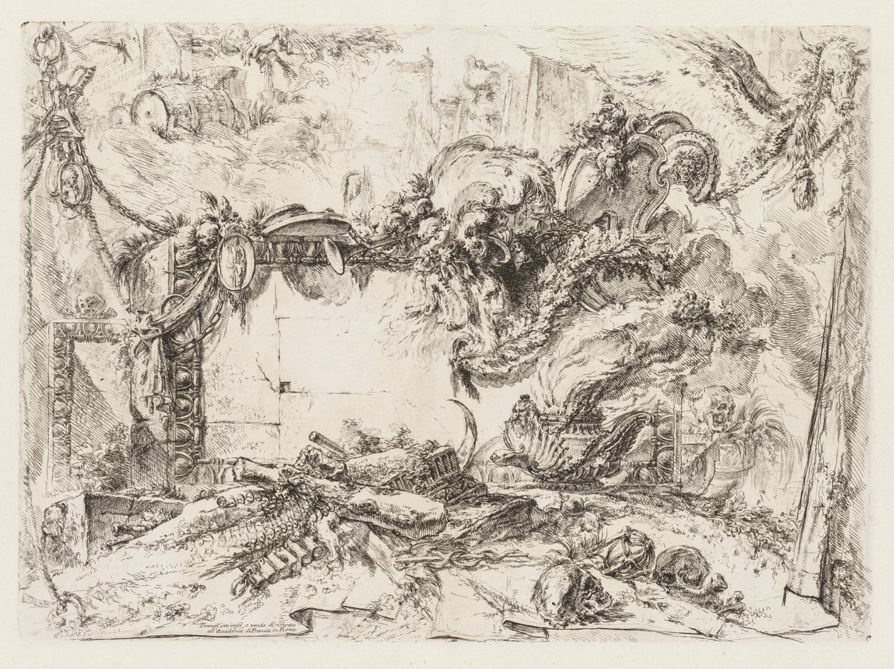 Groteschi: Rovine con teschi e un vaso fumante da Giovanni Battista Piranesi