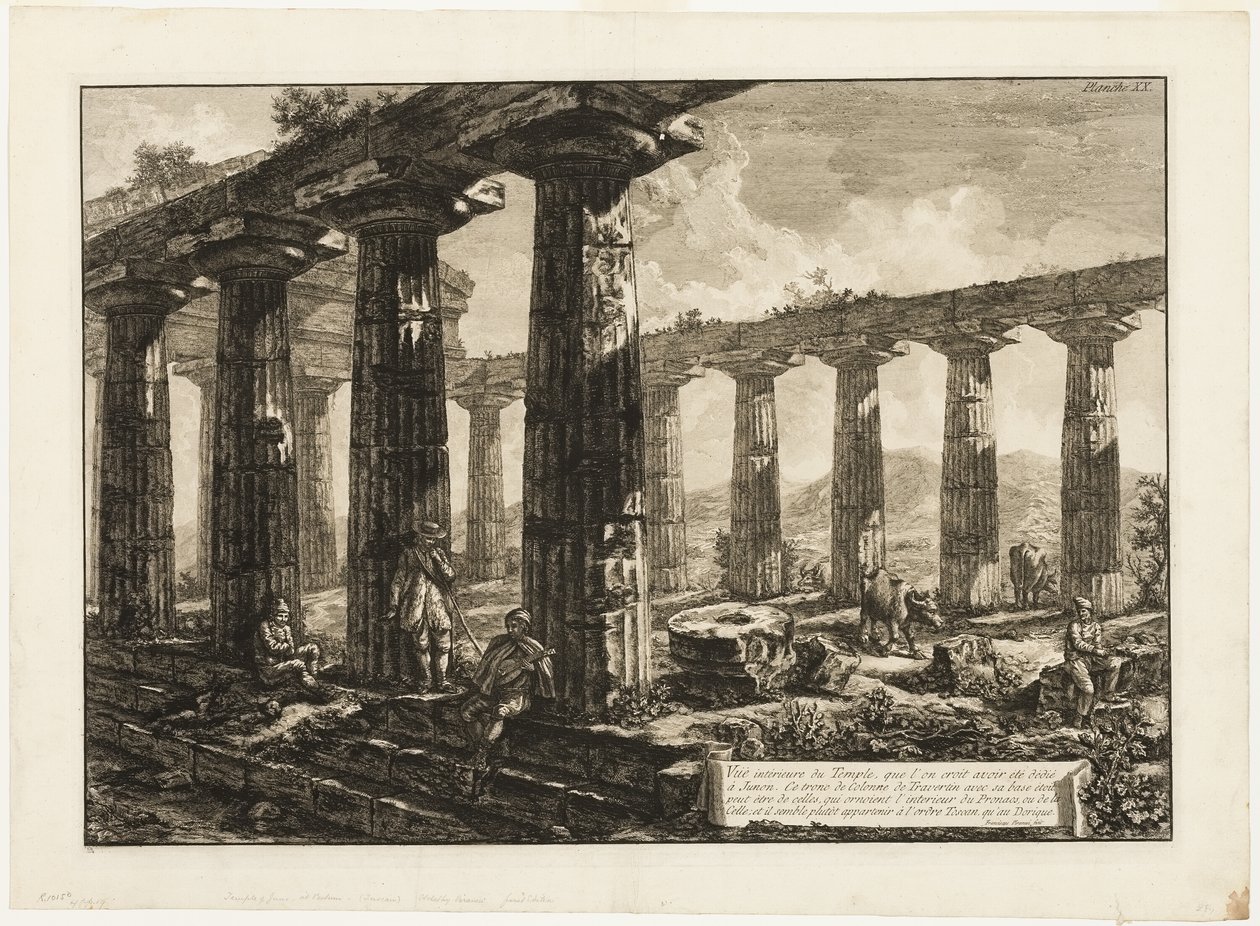 Vista interna del tempio che si crede fosse dedicato a Giunone, da Diverse vedute di Paestum da Giovanni Battista Piranesi