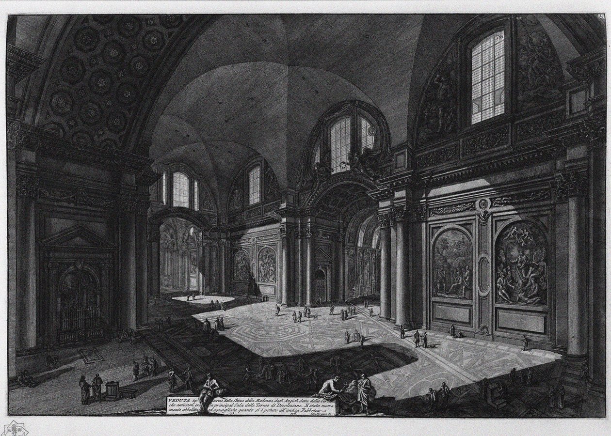 Interno della basilica di Santa Maria degli Angeli ex terme di Diocleziano, tra il 1765 e il 1775 da Giovanni Battista Piranesi