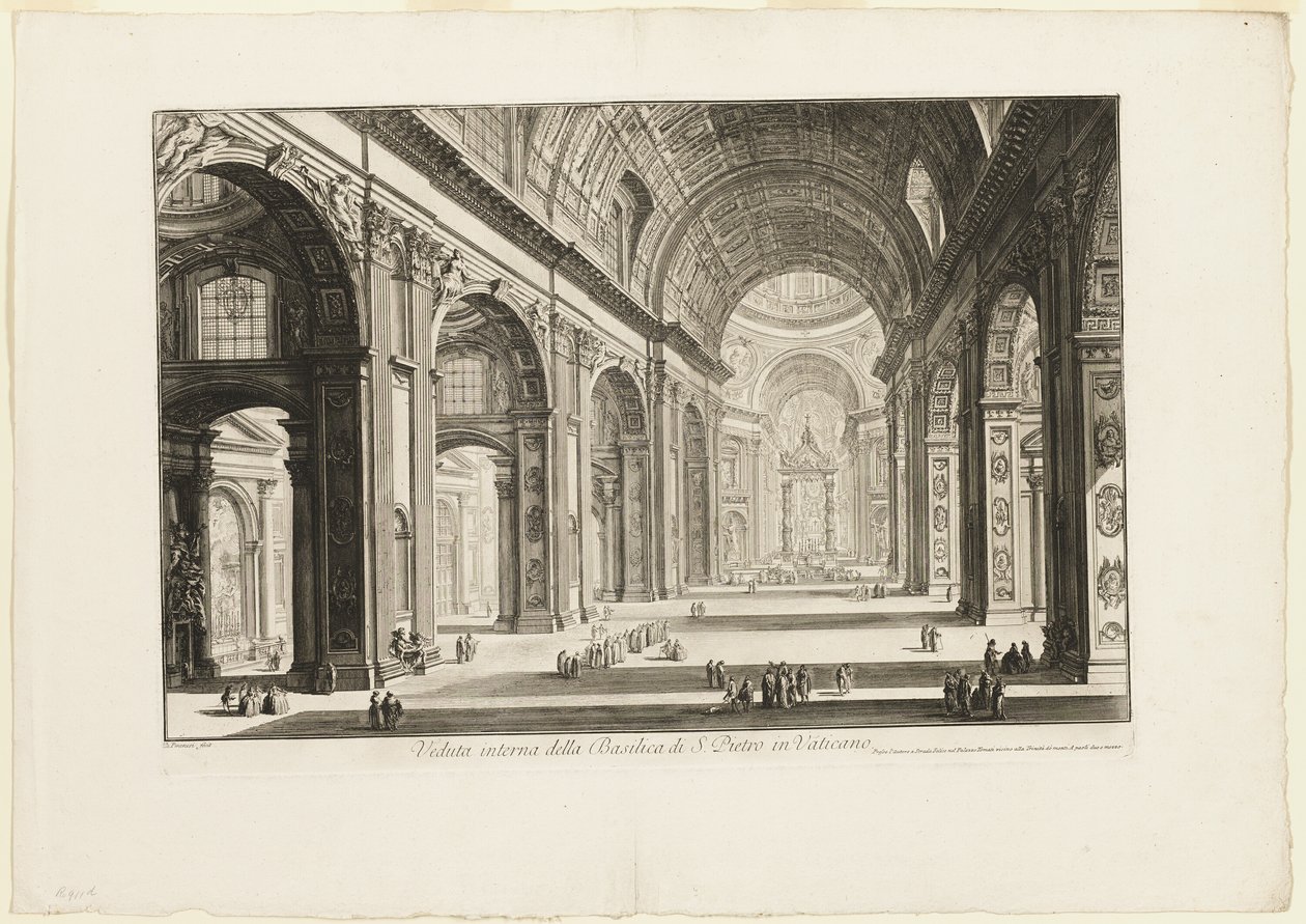 Vista interna della Basilica di San Pietro in Vaticano, da Vedute di Roma da Giovanni Battista Piranesi