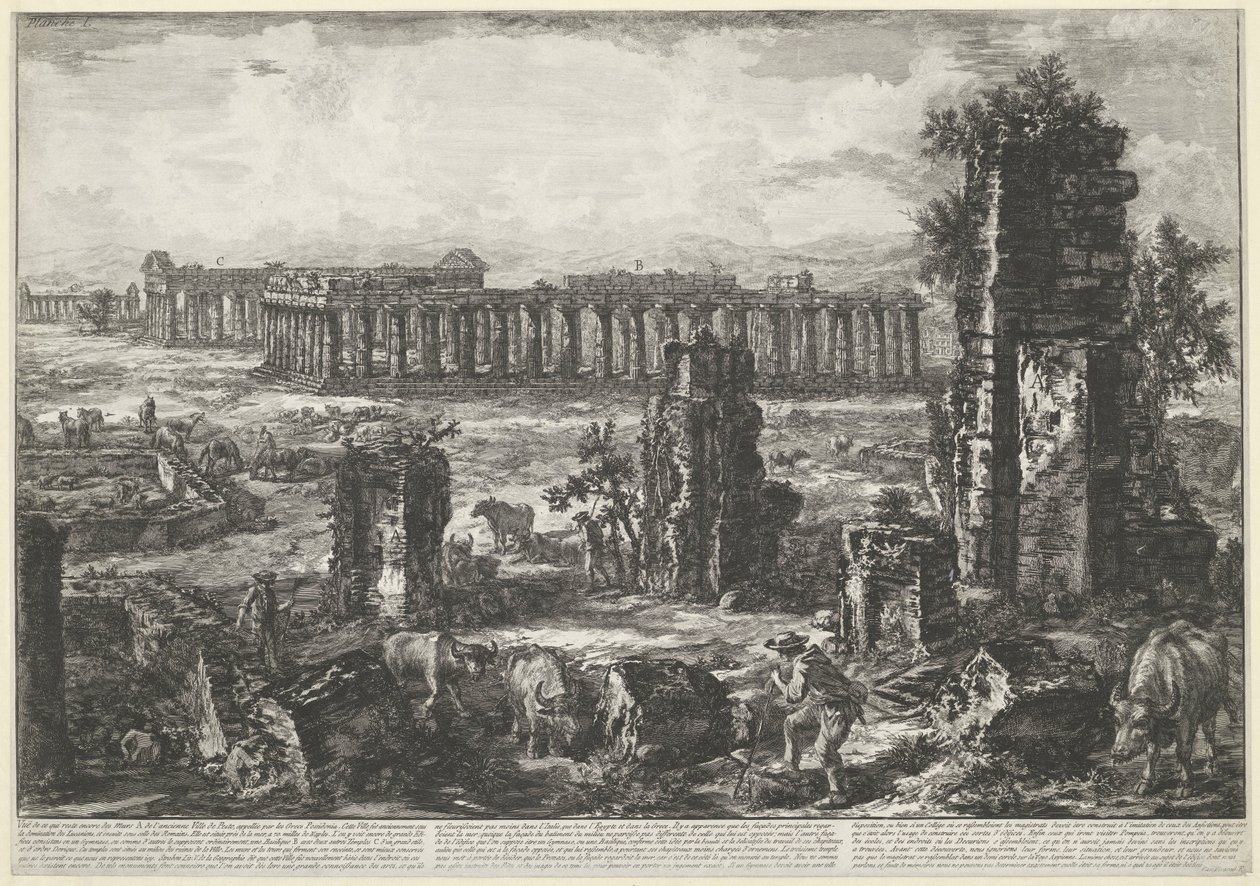 Antiche mura della città e templi a Paestum da Giovanni Battista Piranesi