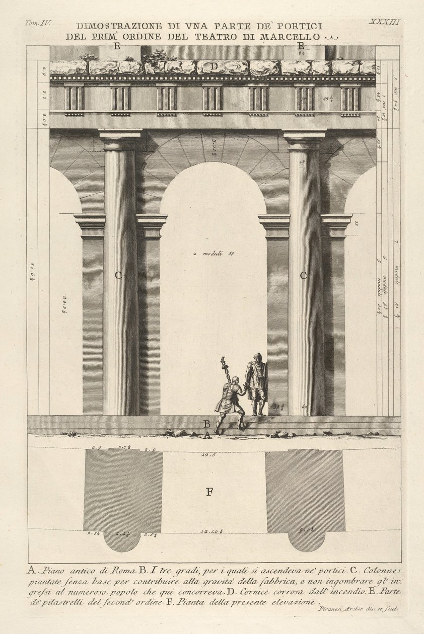 Elevazione Parziale e Pianta del Portico di Primo Ordine al Teatro di Marcello da Giovanni Battista Piranesi