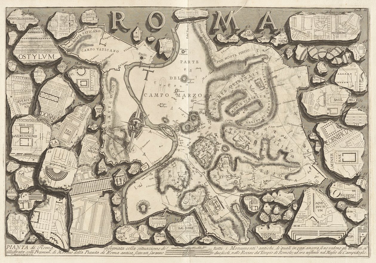 Pianta di Roma disegnata con la situazione di tutti i monumenti antichi da Giovanni Battista Piranesi