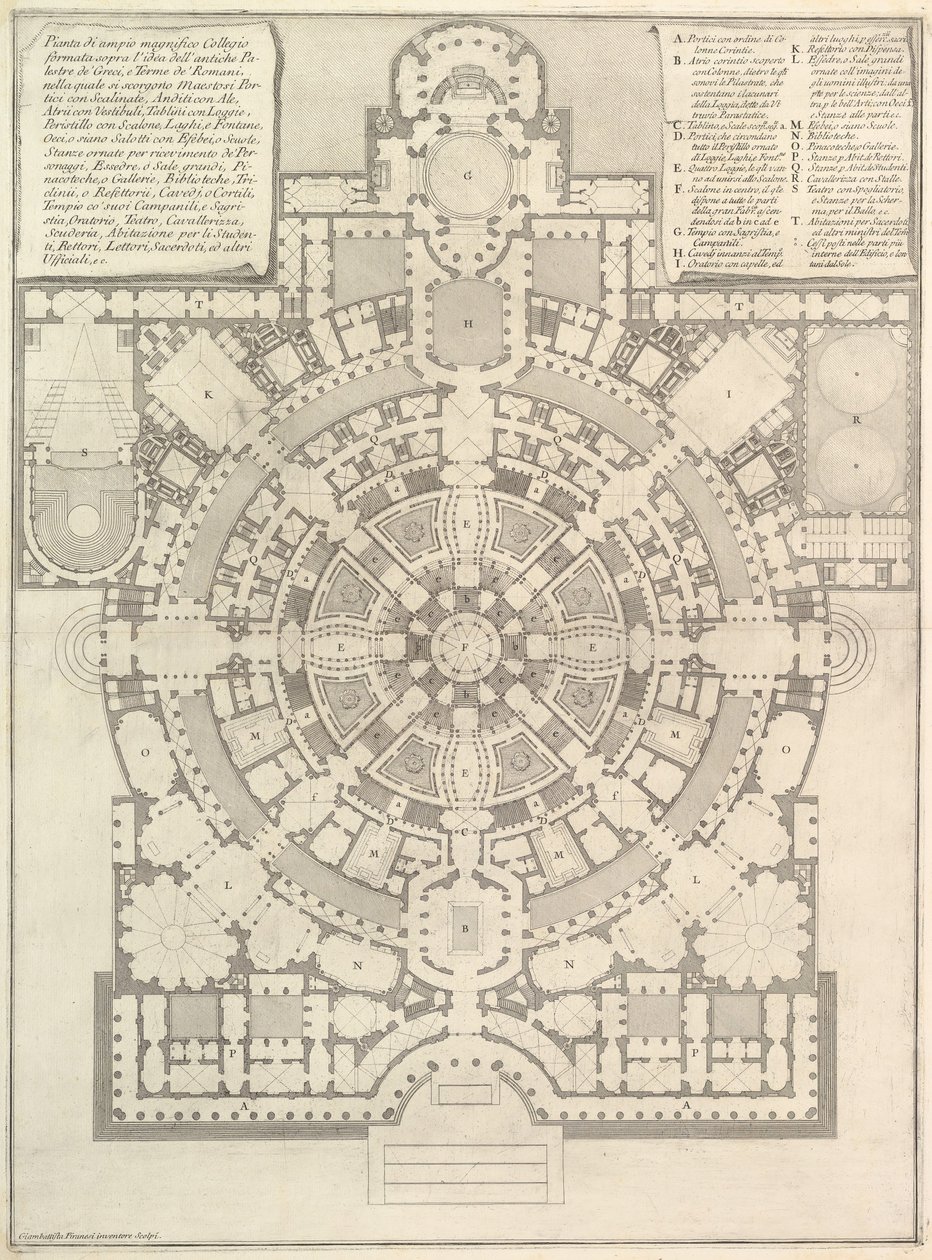 Piano di un ampio e magnifico Collegio progettato secondo gli antichi ginnasi greci, 1750 da Giovanni Battista Piranesi