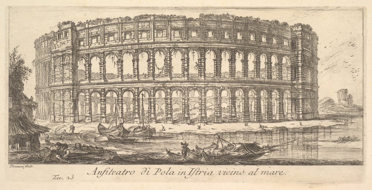 Tavola 23: Anfiteatro di Pola in Istria vicino al mare Anfiteatro di Pola in Istria vi..., ca. 1748 da Giovanni Battista Piranesi