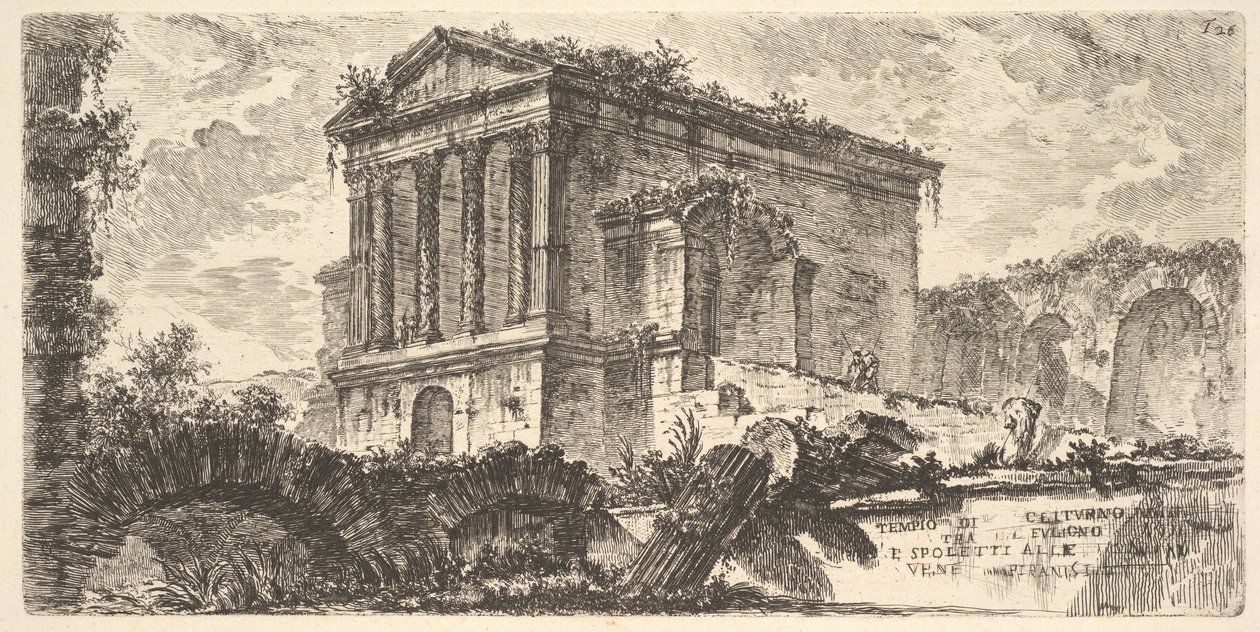 Tavola 26: Tempio di Clitumno tra Foligno e Spoleto, da «Alcune vedute di archi trionfali ed altri monumenti innalzati dai Romani, parte dei quali si vedono in Roma e parte per l