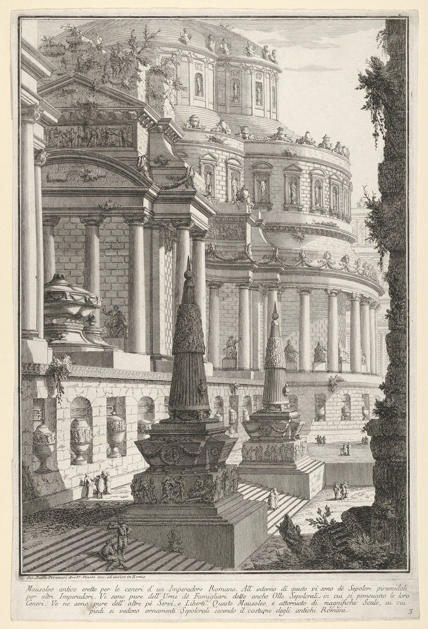 Tavola 3: Mausoleo antico eretto per le ceneri di un imperatore romano da Giovanni Battista Piranesi