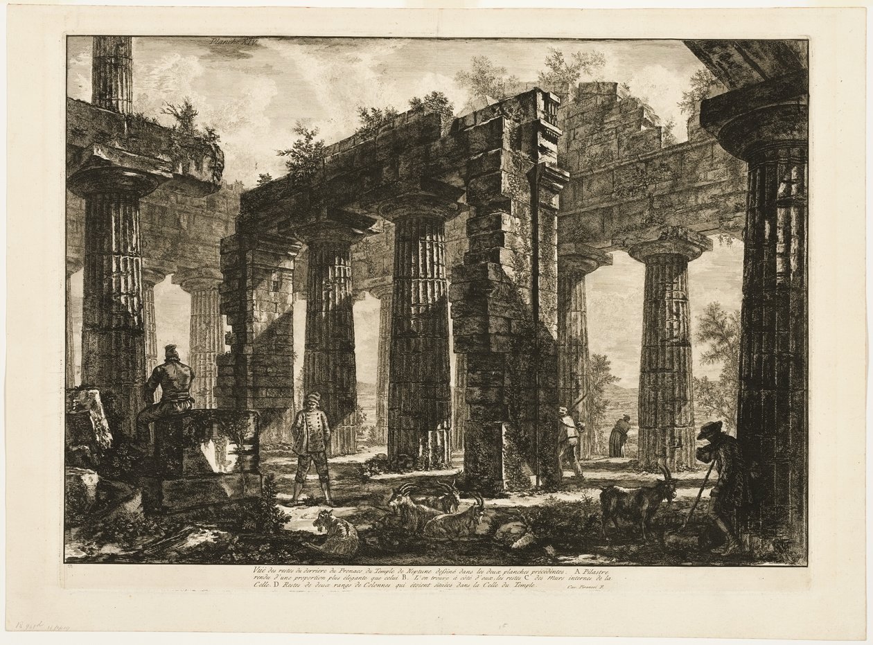 Vista posteriore dei resti del pronao del Tempio di Nettuno, disegnato nelle due tavole precedenti, da Diverse vedute di Paestum da Giovanni Battista Piranesi