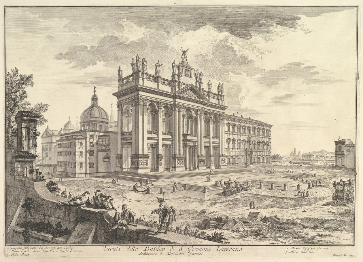 S. Giovanni in Laterano, facciata principale, con il Palazzo e la Scala Santa a destra (Veduta della Basilica di S. Giovanni Laterano), da «Vedute di Roma» da Giovanni Battista Piranesi