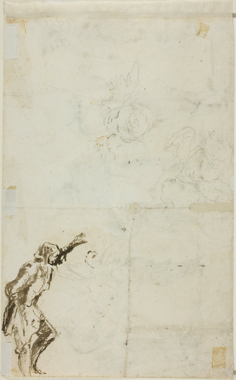 Foglio di schizzi: uomo in piedi con braccio alzato, cherubino da Giovanni Battista Piranesi