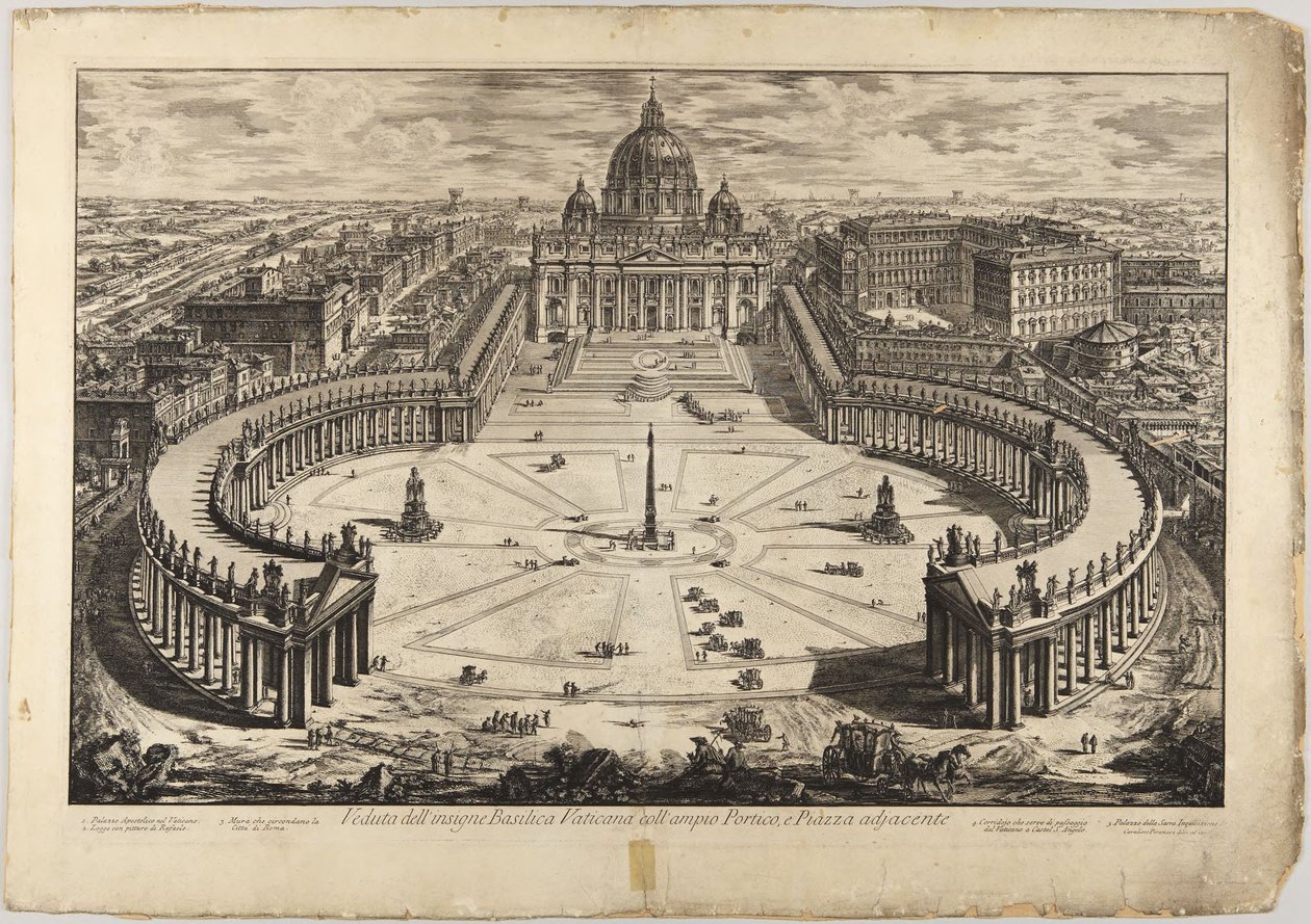 San Pietro con cortile antistante e colonnati: veduta a volo d