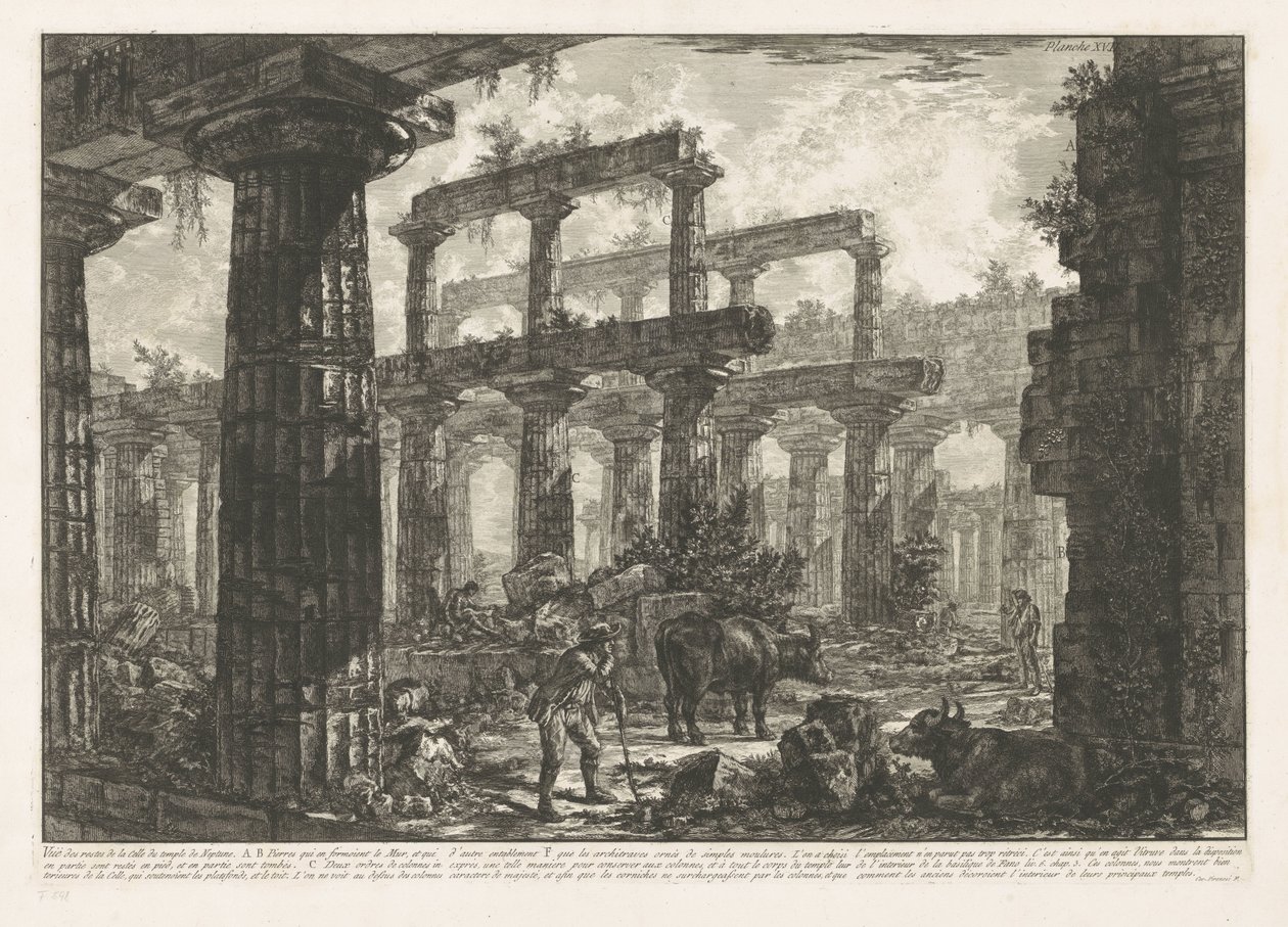 Tempio di Nettuno a Paestum (Diverse vedute di alcuni resti di tre grandi edifici ancora in piedi a Paestum) da Giovanni Battista Piranesi