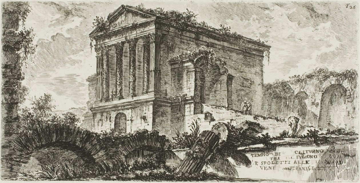 Tempio di Clitumnus tra Foligno e Spoleto, tavola 26 da Alcune vedute di archi trionfali e altri monumenti da Giovanni Battista Piranesi