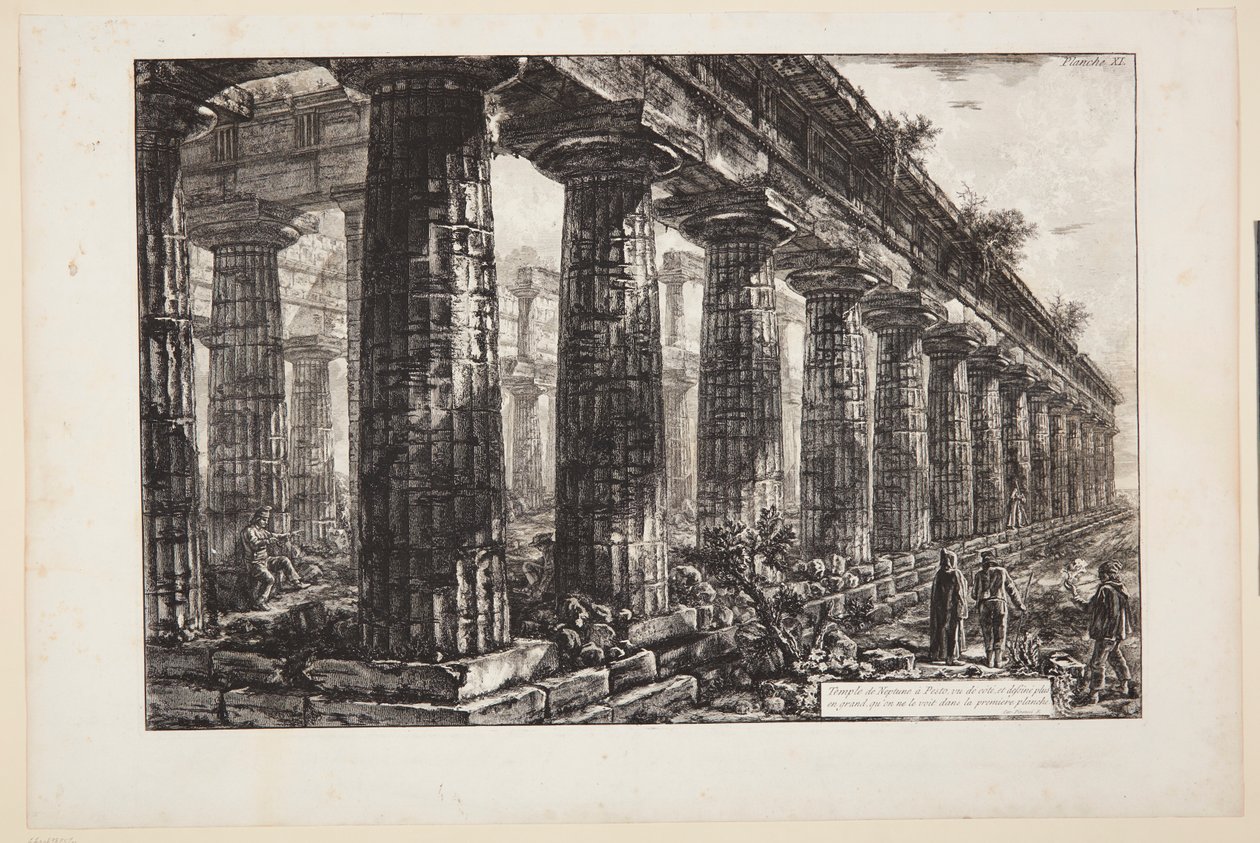 Tempio di Nettuno a Paestum, visto di profilo e raffigurato in scala maggiore rispetto alla prima tavola da Giovanni Battista Piranesi