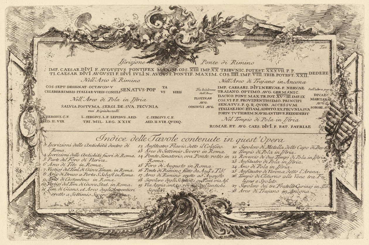 Tavola di testo da Giovanni Battista Piranesi