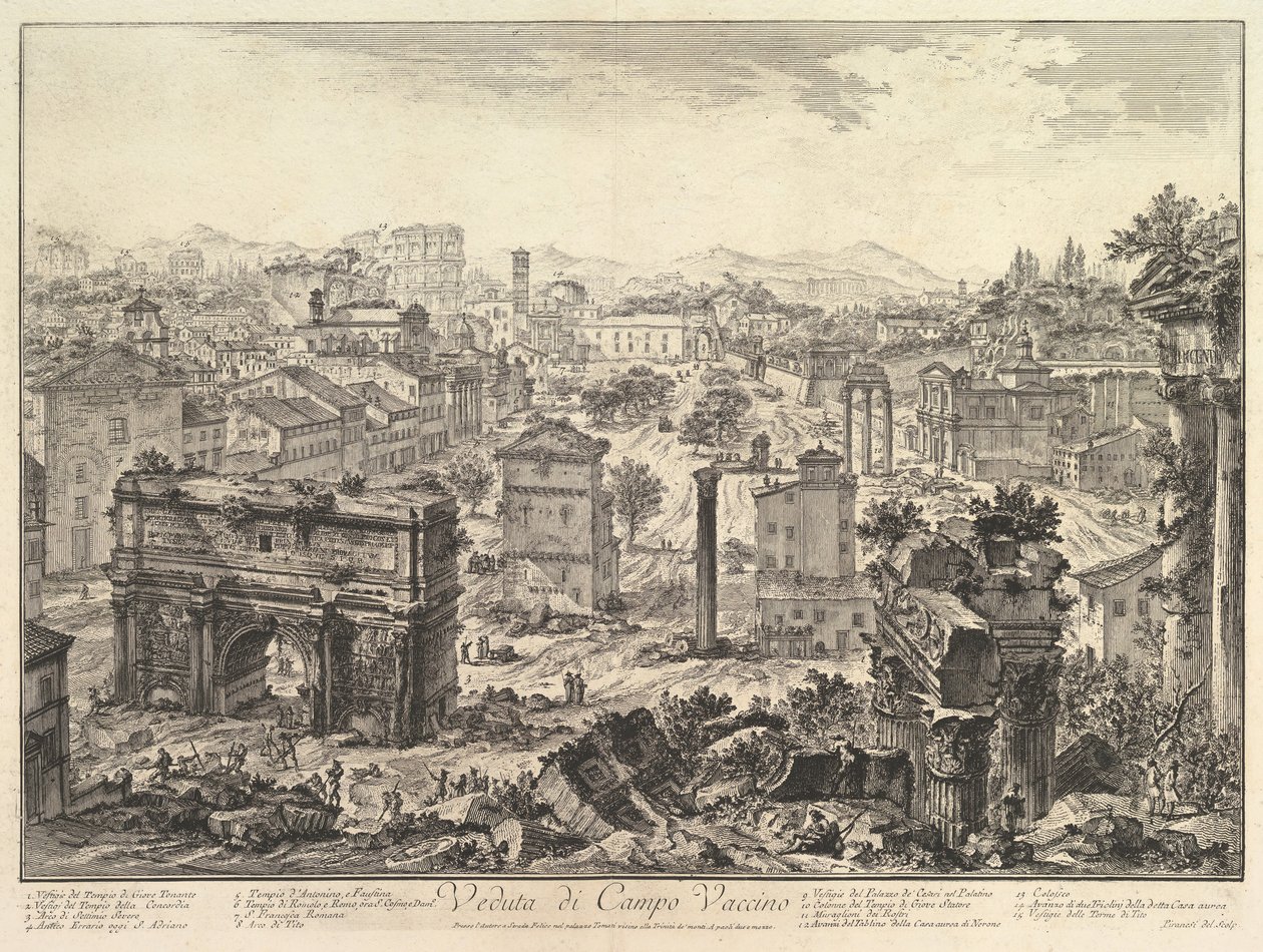 Il Foro Romano, o Campo Vaccino, dal Campidoglio, con l