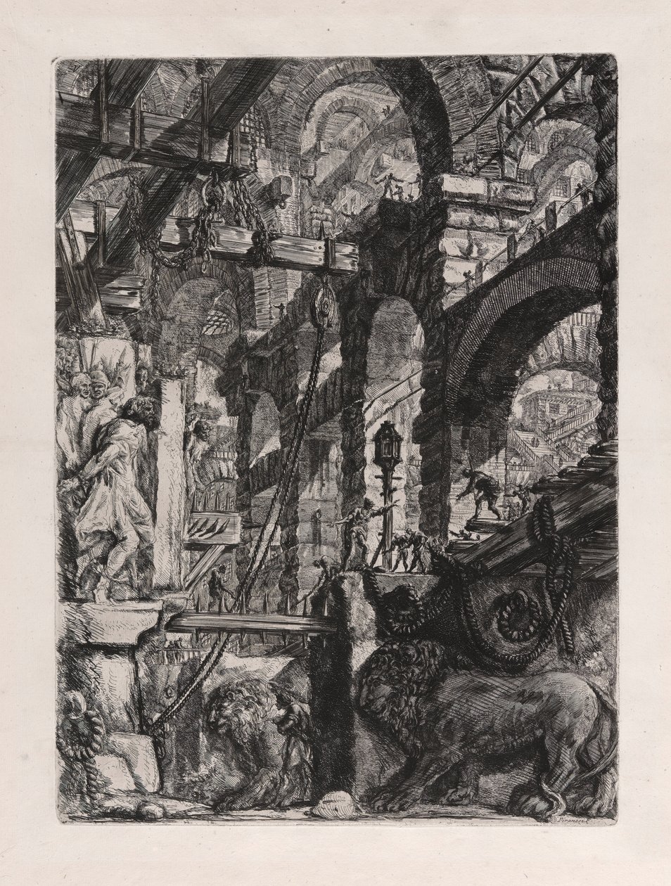 I bassorilievi del leone, tavola 5 da Carceri d da Giovanni Battista Piranesi