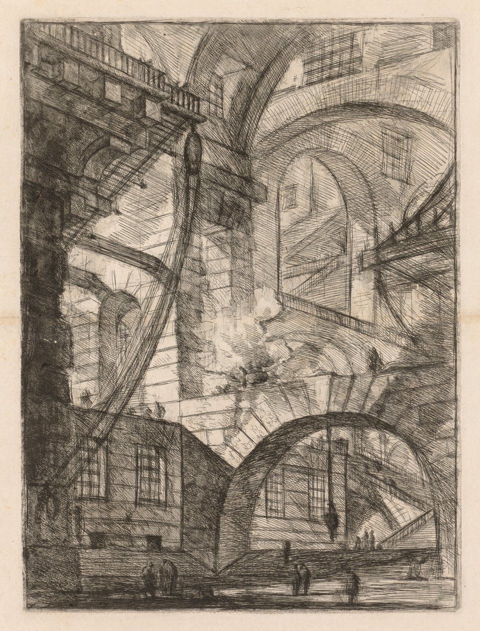 Le prigioni: Una prospettiva di archi con un fuoco fumante, 1745-1750 da Giovanni Battista Piranesi