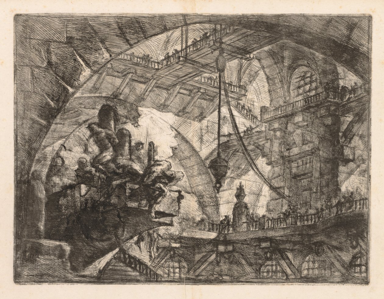 Le prigioni: Una vasta galleria con un gruppo di prigionieri da Giovanni Battista Piranesi