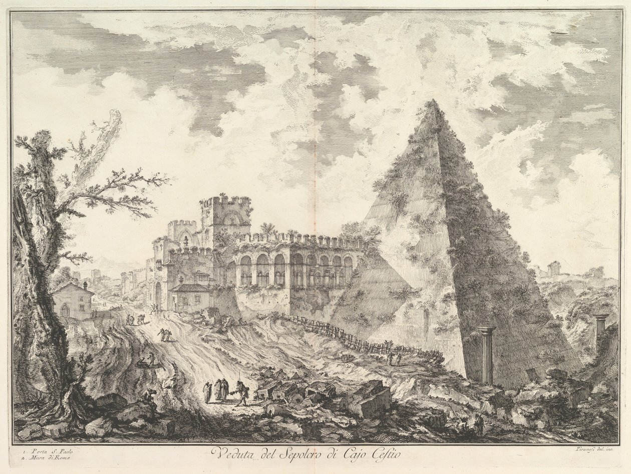 La Piramide di Caio Cestio, con la Porta S. Paolo e la strada adiacente da Giovanni Battista Piranesi