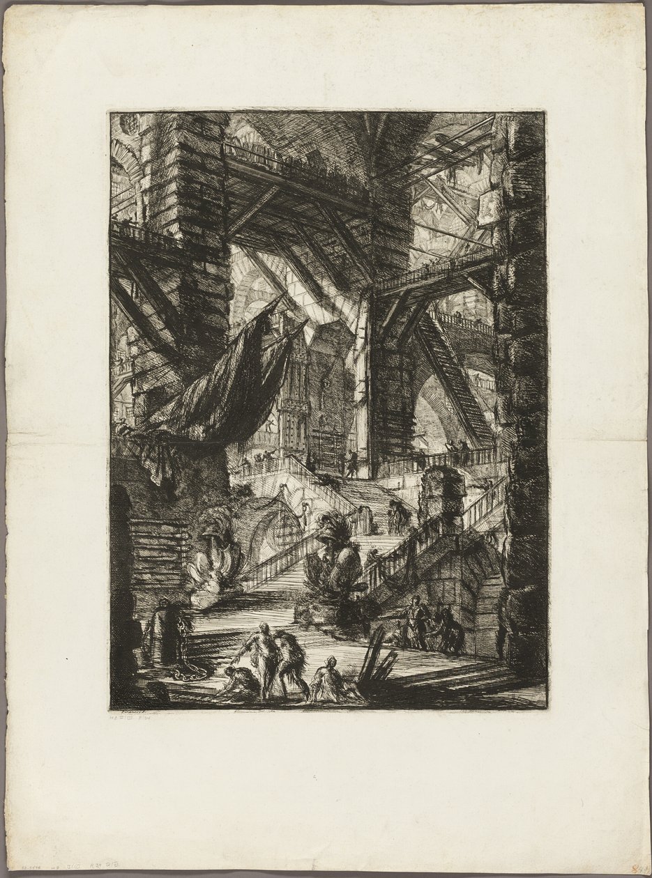 La scala con trofei, tavola 8 da Prigioni immaginarie da Giovanni Battista Piranesi