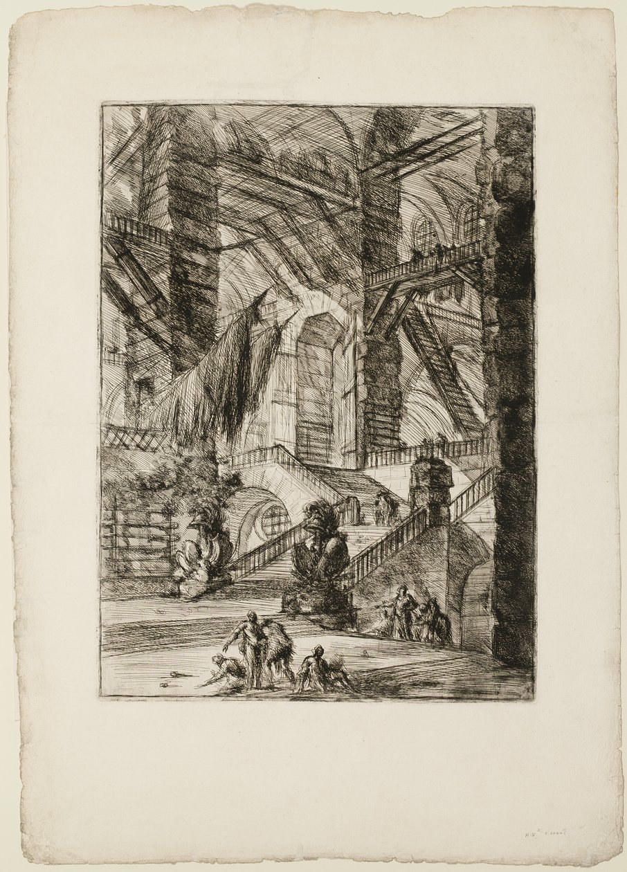 La scala con trofei, tavola 8 da Prigioni Immaginarie da Giovanni Battista Piranesi