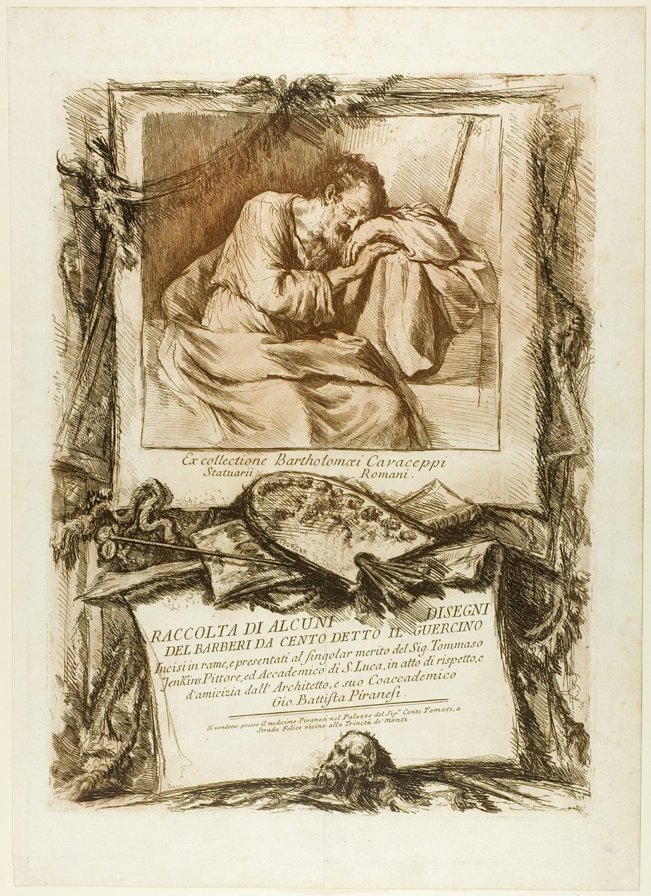 Pagina del Titolo: Collezione di diversi disegni incisi dopo Barbieri da Cento (noto come Guercino) incisi su rame e presentati a Thomas Jenkins, pittore e membro dell