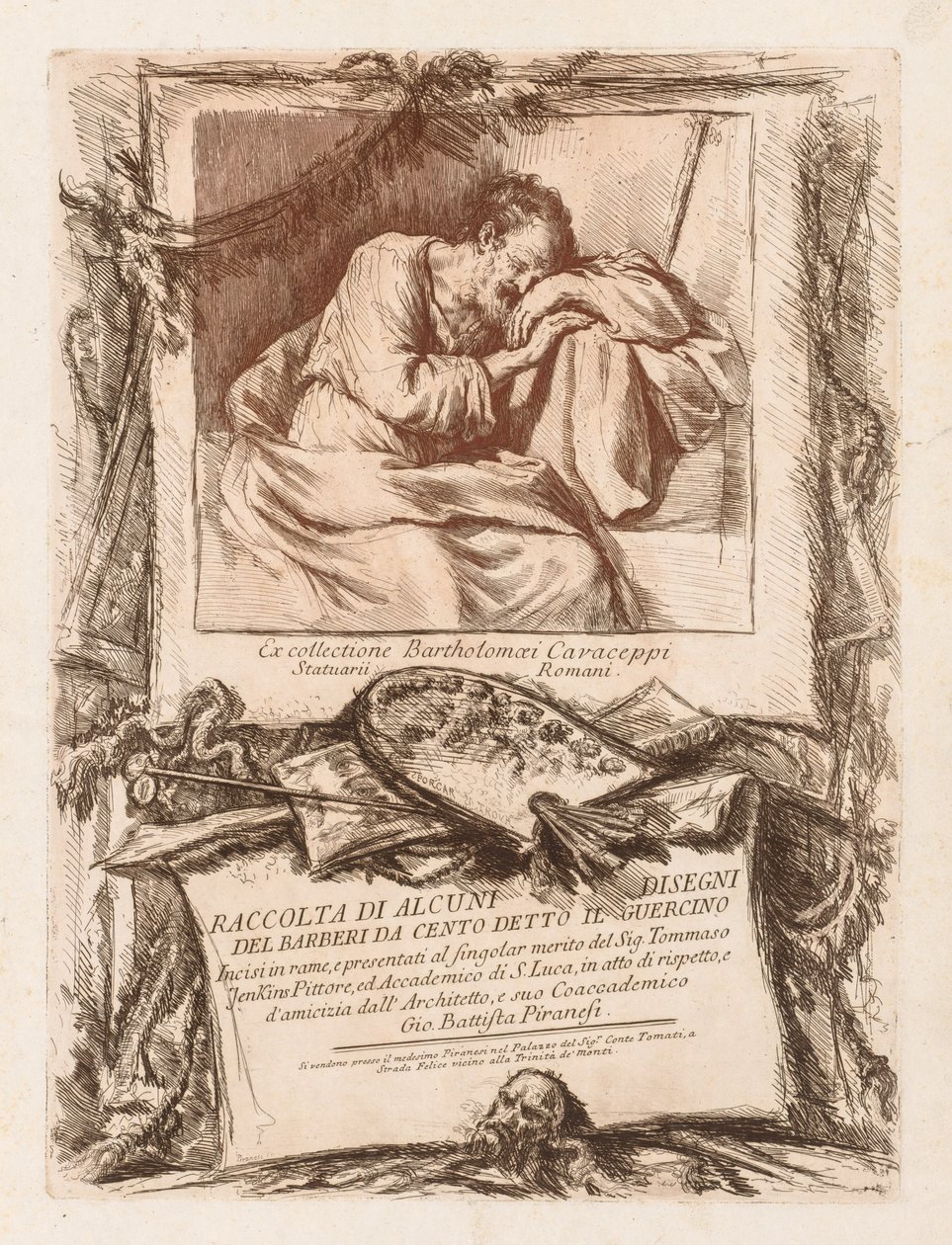 Pagina del titolo di Raccolta di alcuni disegni del Barberi da Cento Ietto il Gerucino, 1764 da Giovanni Battista Piranesi