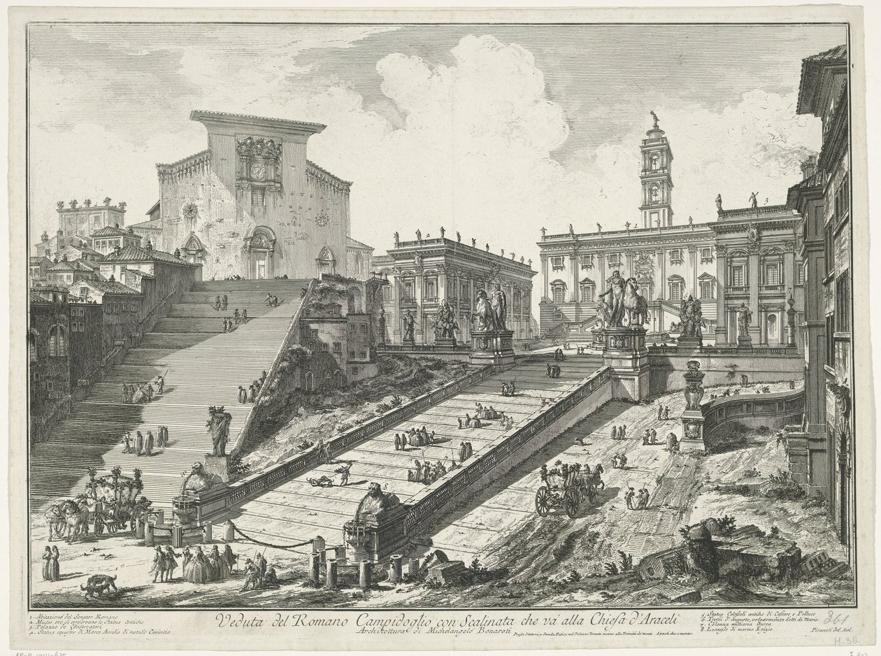 Scalinata verso Piazza del Campidoglio e Santa Maria in Aracoeli a Roma (Veduta del Romano Campidoglio con Scalinata che va alla Chiesa d