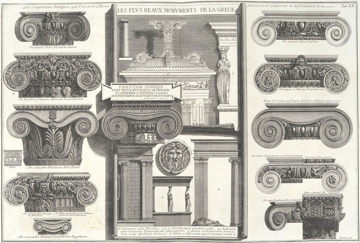 Vari Capitelli Ionici Romani confrontati con Esempi Greci da Giovanni-Battista Piranesi