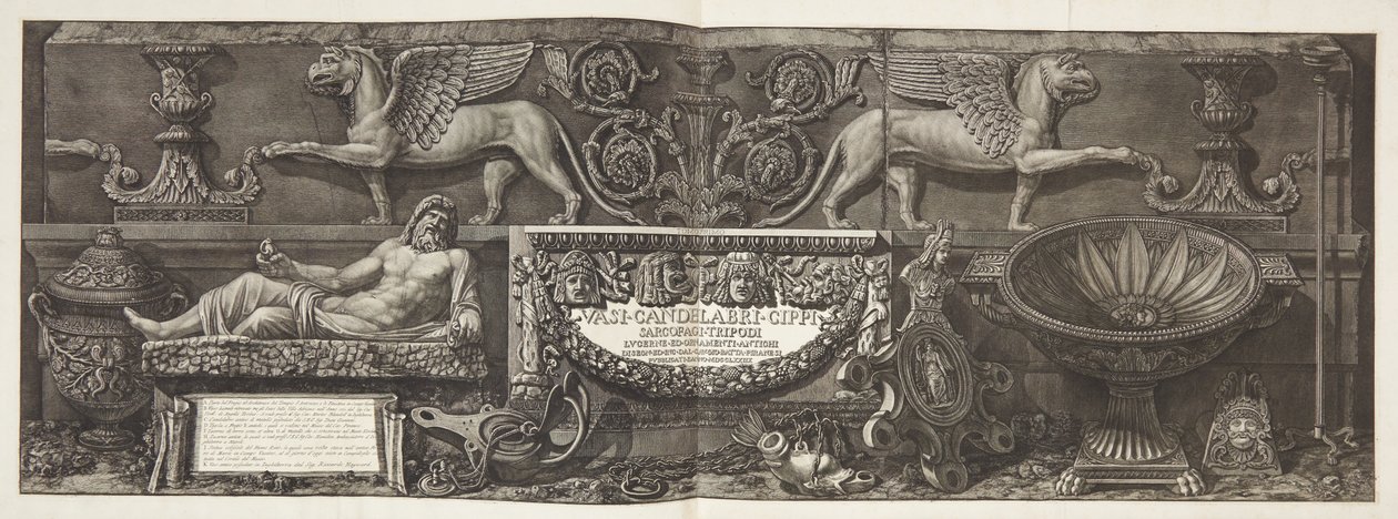 "Vasi, candelabri, cippi, sarcofagi ...", pagina del titolo del vol. I da Giovanni Battista Piranesi