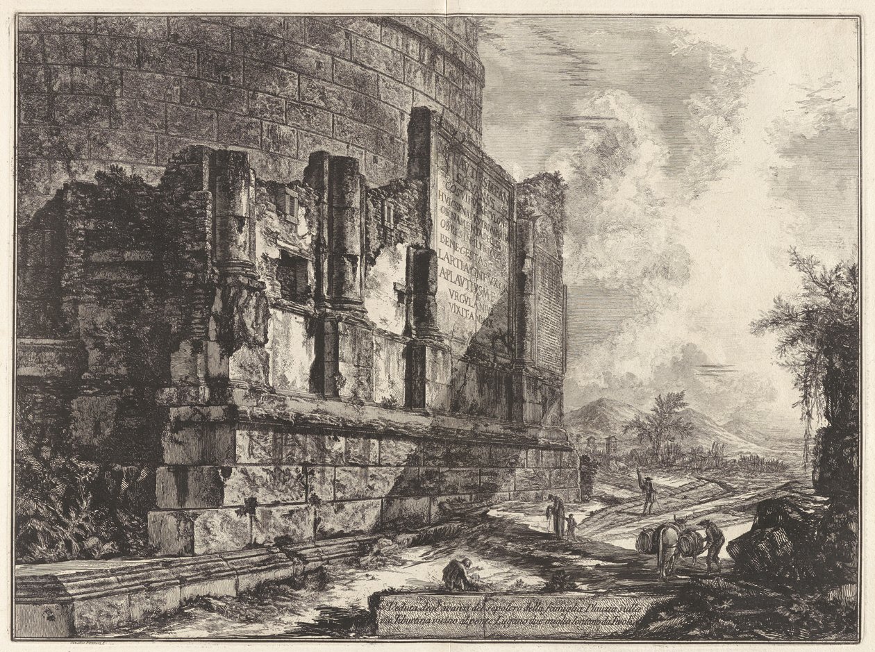 Veduta degli avanzi del sepolcro della famiglia Plauzia sulla Via Tiburtina vicino al Ponte Lugano, a due miglia da Tivoli, da Vedute di da Giovanni Battista Piranesi