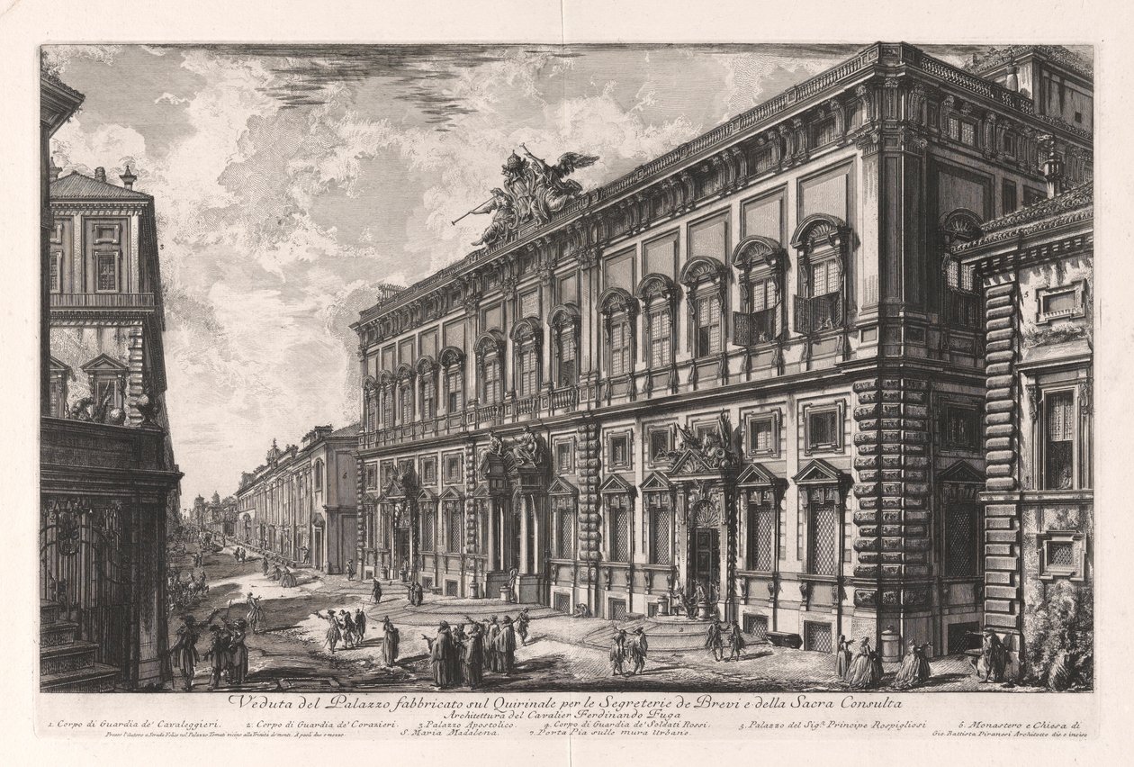 Veduta del Palazzo sul Quirinale per le Segreterie de Brevi e della Sacra Consulta, dalle Vedute di Roma da Giovanni Battista Piranesi