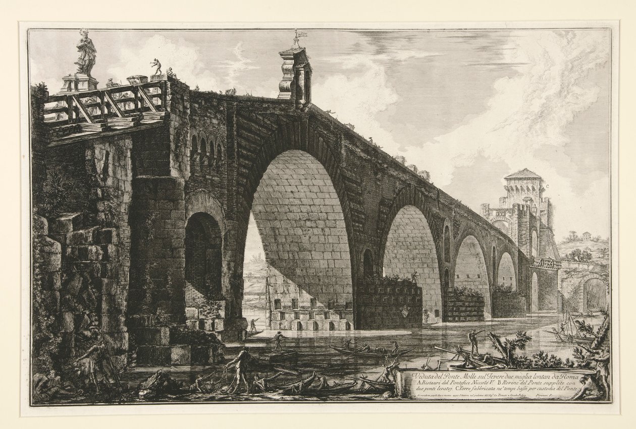 Veduta del Ponte Molle sul Tevere due miglia lontano da Roma, da Vedute di Roma da Giovanni Battista Piranesi