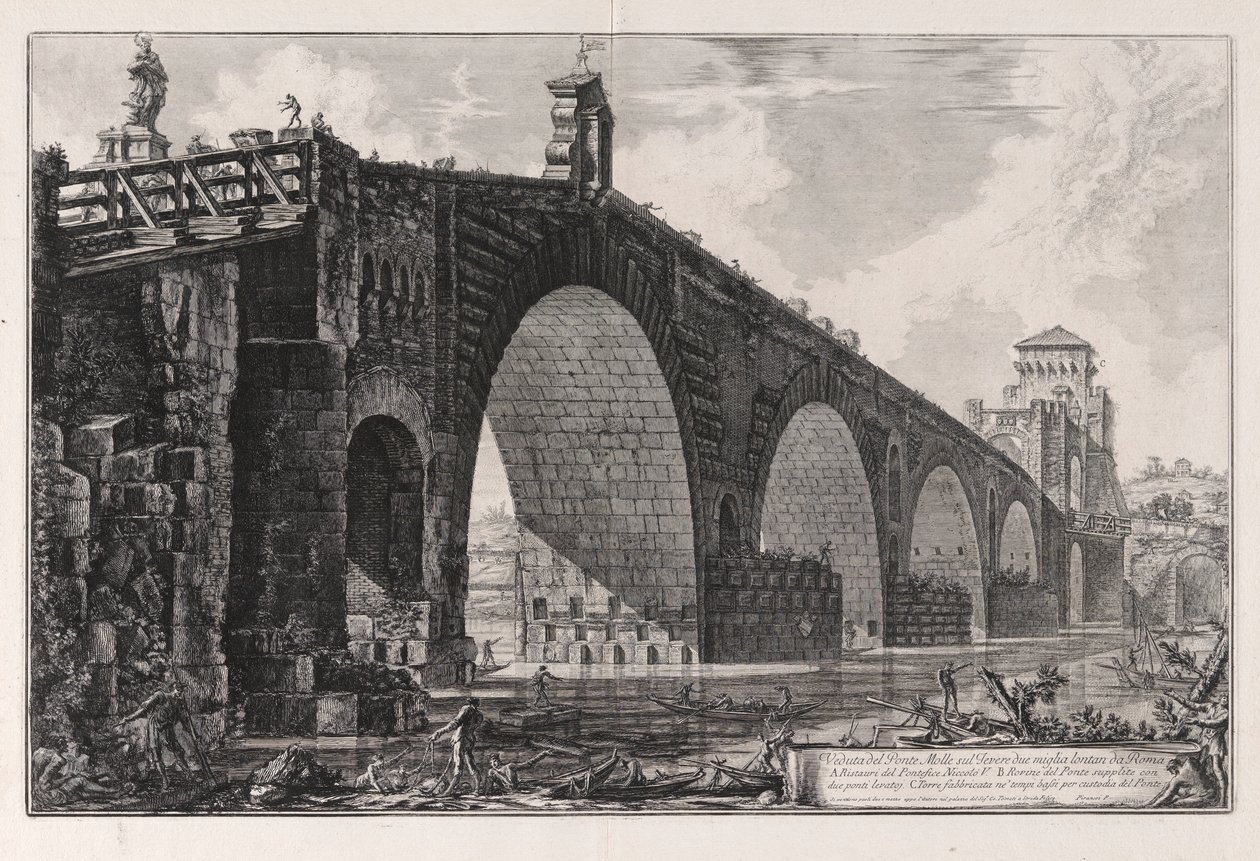 Veduta del Ponte Molle sul Tevere due miglia lontano da Roma, da Vedute di Roma da Giovanni Battista Piranesi