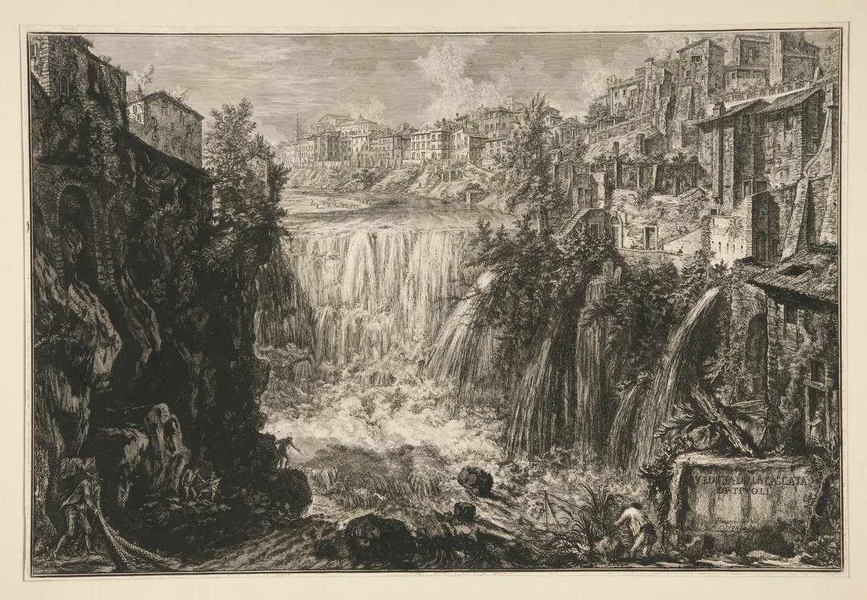 Veduta della Cascata di Tivoli, da Vedute di Roma da Giovanni Battista Piranesi