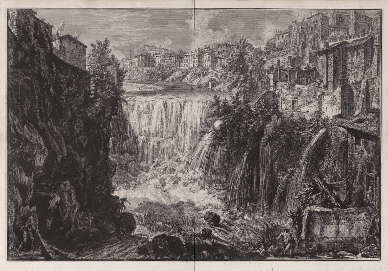 Veduta della Cascata di Tivoli, da Vedute di Roma da Giovanni Battista Piranesi
