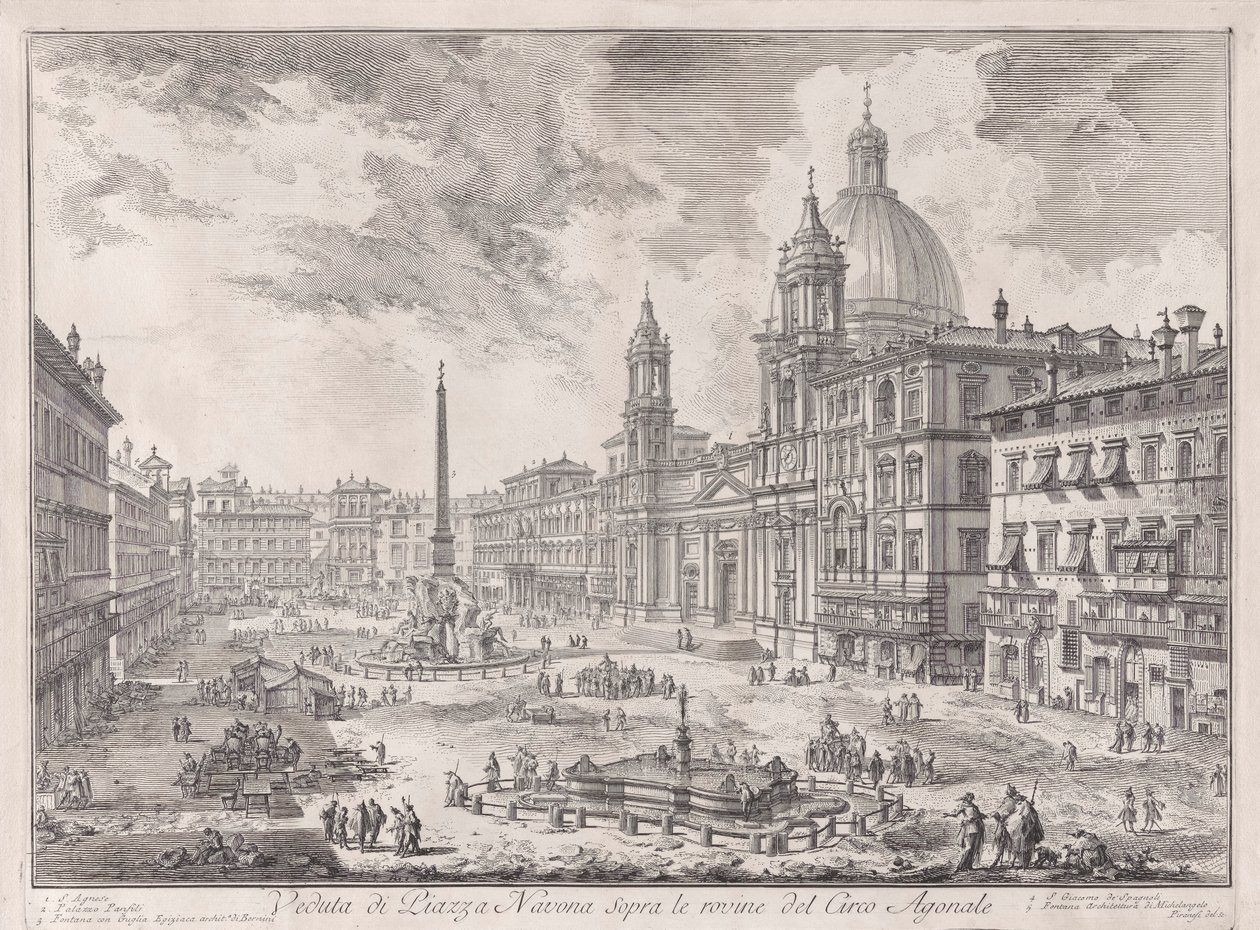 Veduta di Piazza Navona sopra le rovine del Circo Agonale, da Vedute di Roma da Giovanni Battista Piranesi