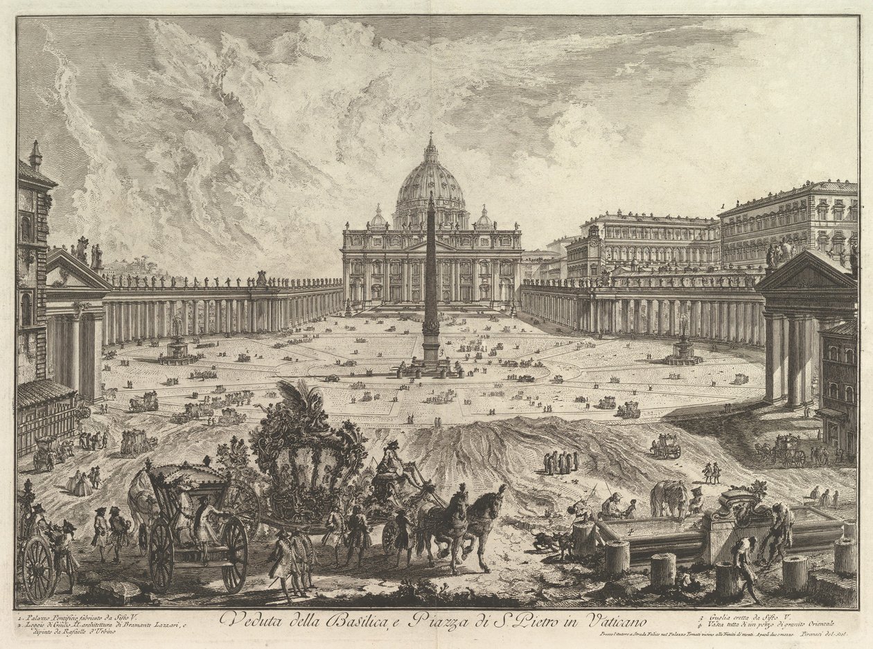 Veduta della Basilica di San Pietro e della piazza in Vaticano, da Vedute di Roma (Vedute romane) da Giovanni Battista Piranesi
