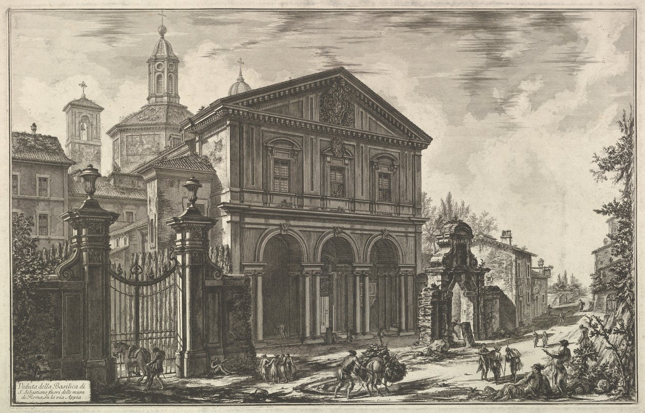 Veduta della Basilica di San Sebastiano fuori delle mura [San Sebastiano fuori dalle mura] sulla Via Appia, da Vedute di Roma (Vedute romane) da Giovanni Battista Piranesi