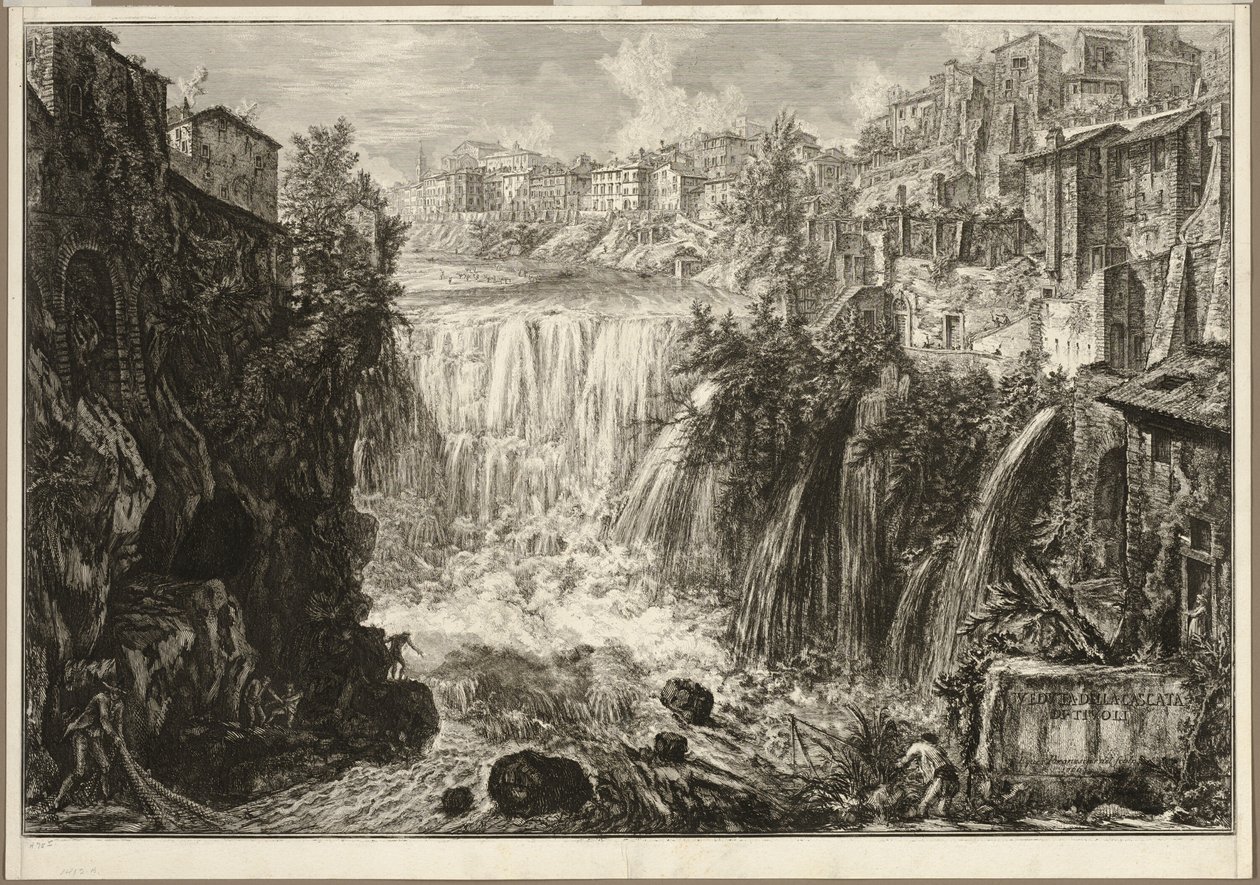 Veduta della grande cascata a Tivoli, da Vedute di Roma da Giovanni Battista Piranesi