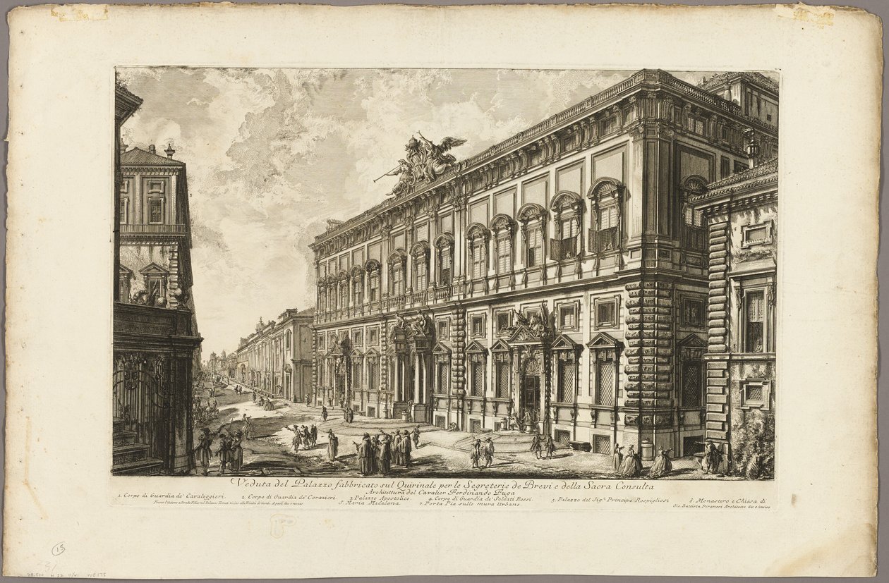 Veduta del Palazzo della Consulta sul Quirinale che ospita la Segreteria Papale, da Vedute di Roma da Giovanni Battista Piranesi