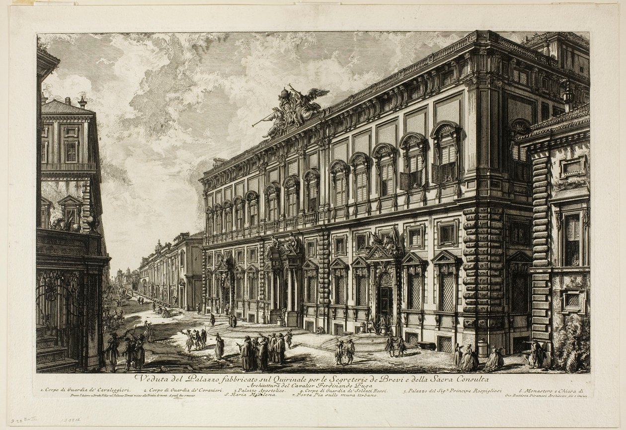 Vista del Palazzo della Consulta sul Quirinale che ospita la Segreteria Papale, da Vedute di Roma da Giovanni Battista Piranesi