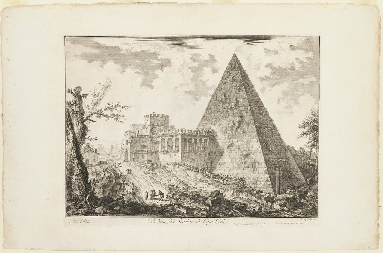 Veduta della Tomba Piramidale di Cestio, da Vedute di Roma da Giovanni Battista Piranesi