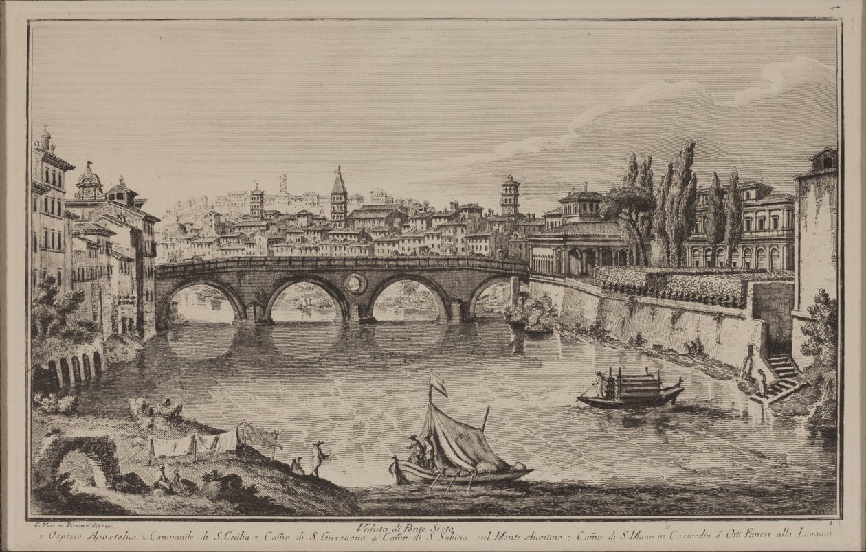 Veduta del Ponte Sisto, c.1778-92 (incisione) da Giovanni Battista Piranesi